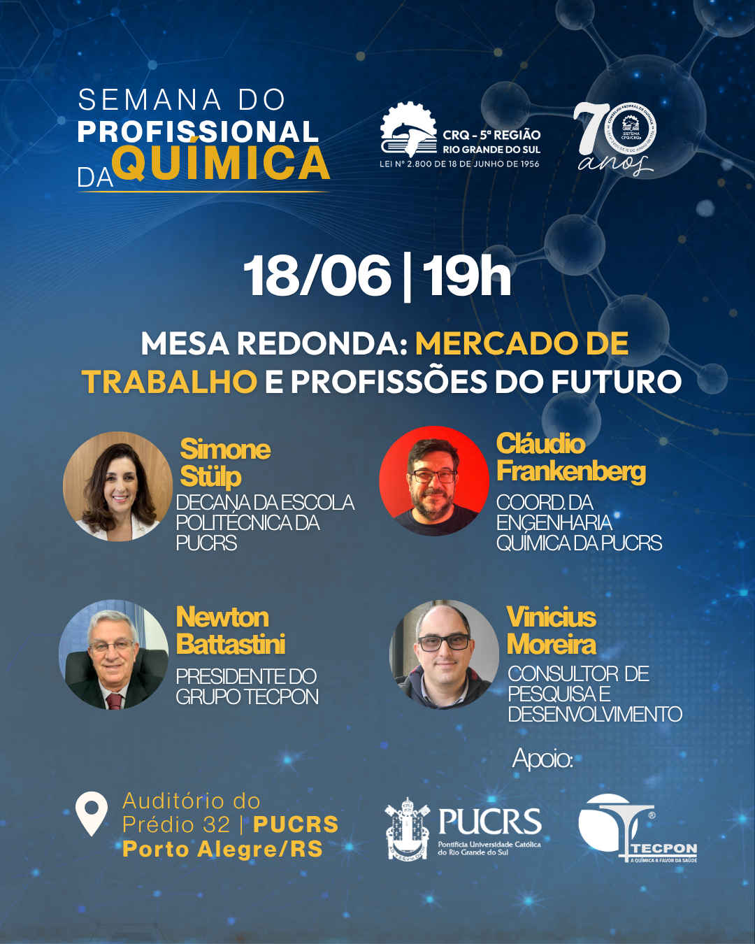 18/06 | Mesa redonda: MERCADO DE TRABALHO - Semana do Profissional da Química